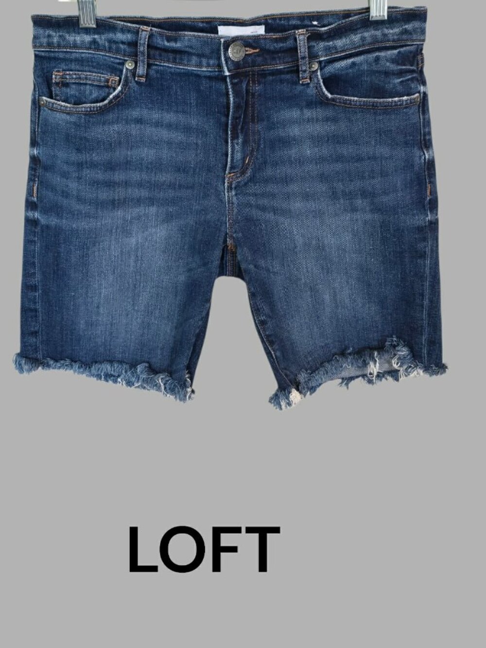 Ann Taylor Loft   Dark Wash Frayed Hemline Denim Summer Casual Shorts Womens 28